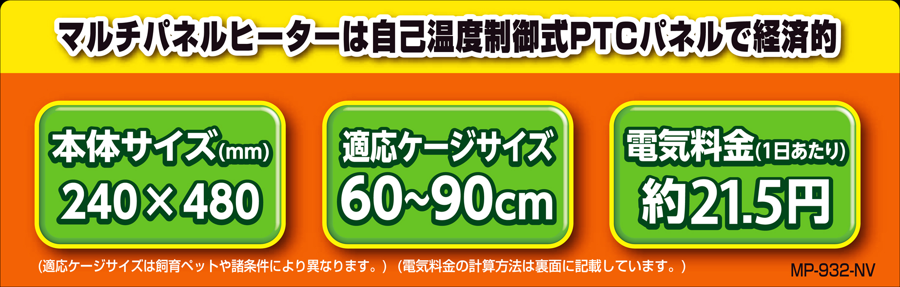 マルチパネルヒーター32W　サイズ　電気代　適応ケージ