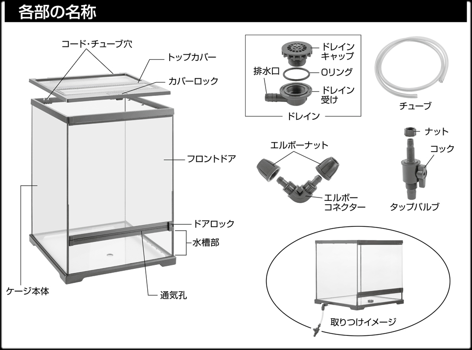 グラステラリウムドレイン　各部名称