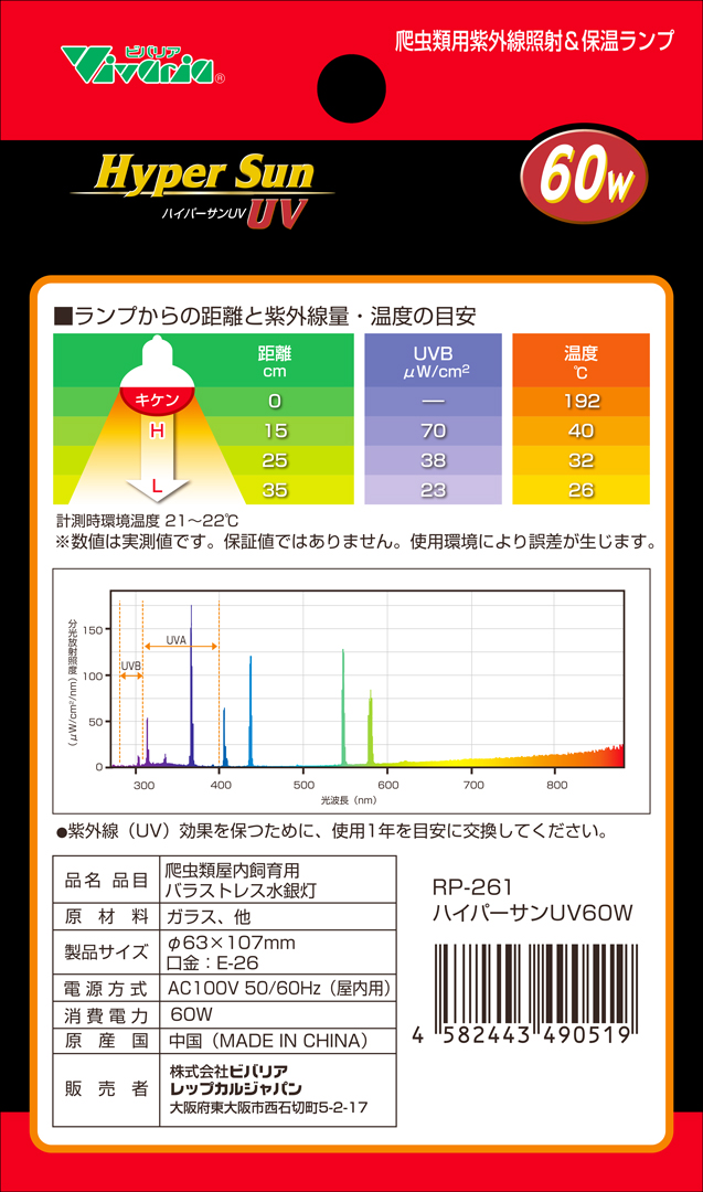 ハイパーサンUV60W　爬虫類屋内飼育用バラストレス水銀灯