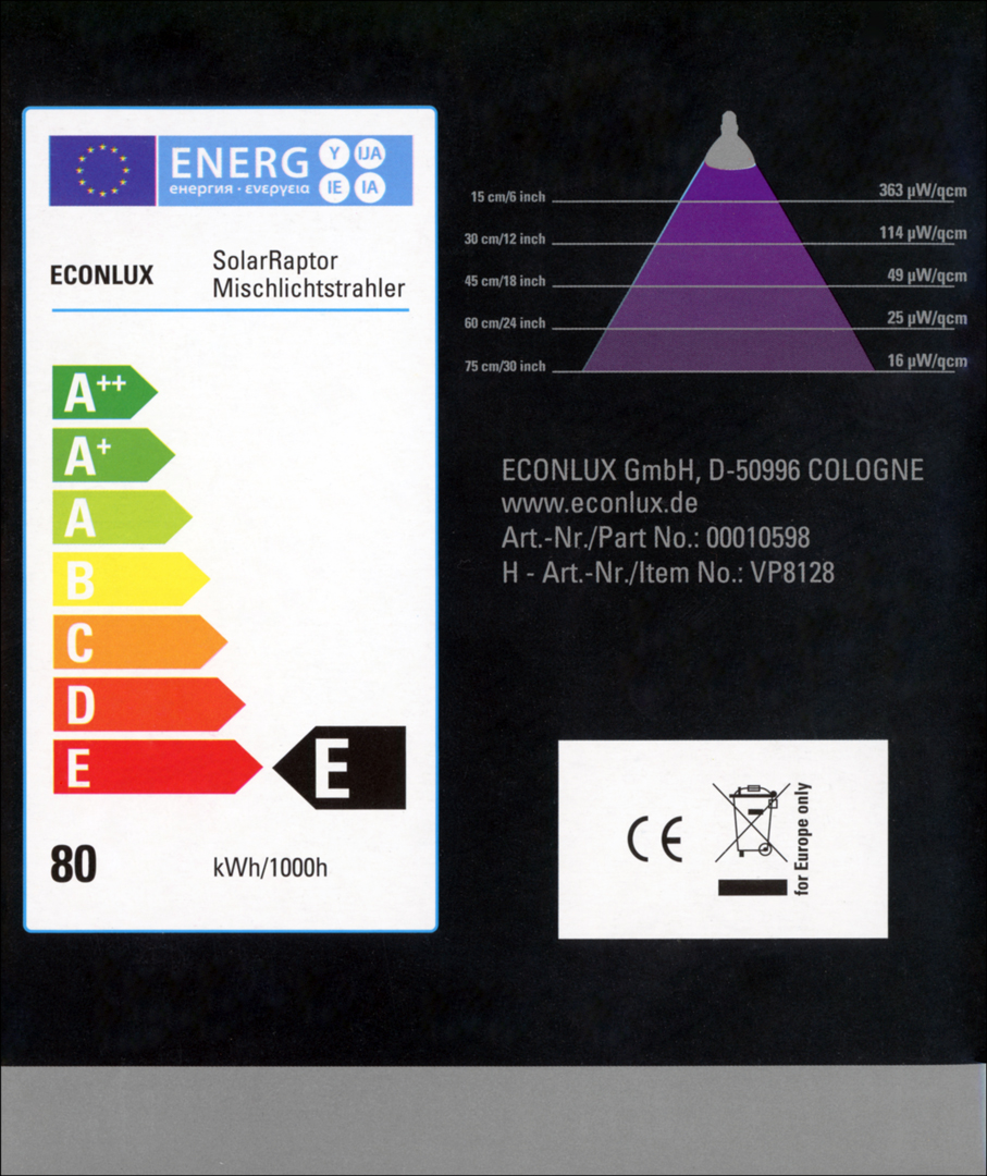 ソーラーラプター UVマーキュリーランプ80W　パッケージ側面