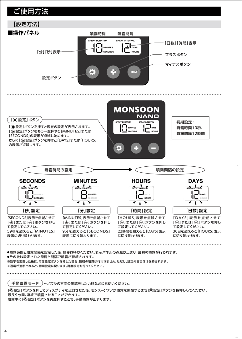 モンスーンナノ　EXOYERRA　取扱説明書4ページ