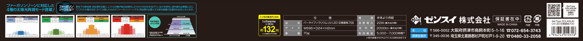 バータイプソラリウムUVLED交換基板700　パッケージ裏面