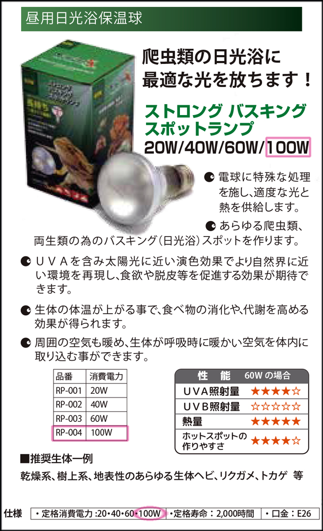 ストロングバスキングスポットランプ100W　ゼンスイ　ペットペットゾーン　カタログ