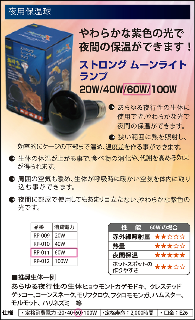 ストロングムーンライトランプ60W　ゼンスイ　ペットペットゾーン　カタログ