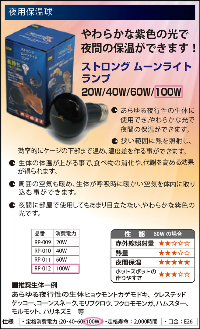 ストロングムーンライトランプ100W　ゼンスイ　ペットペットゾーン　カタログ