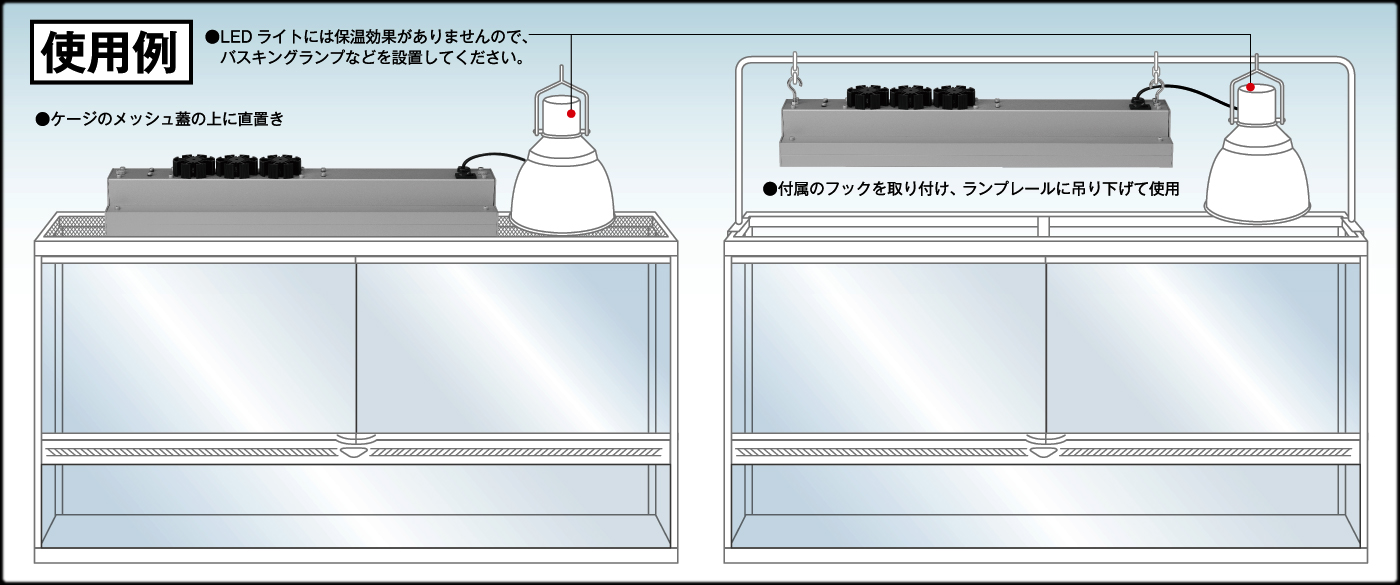 爬虫類用UV-B LEDライト MH-10S　使用例