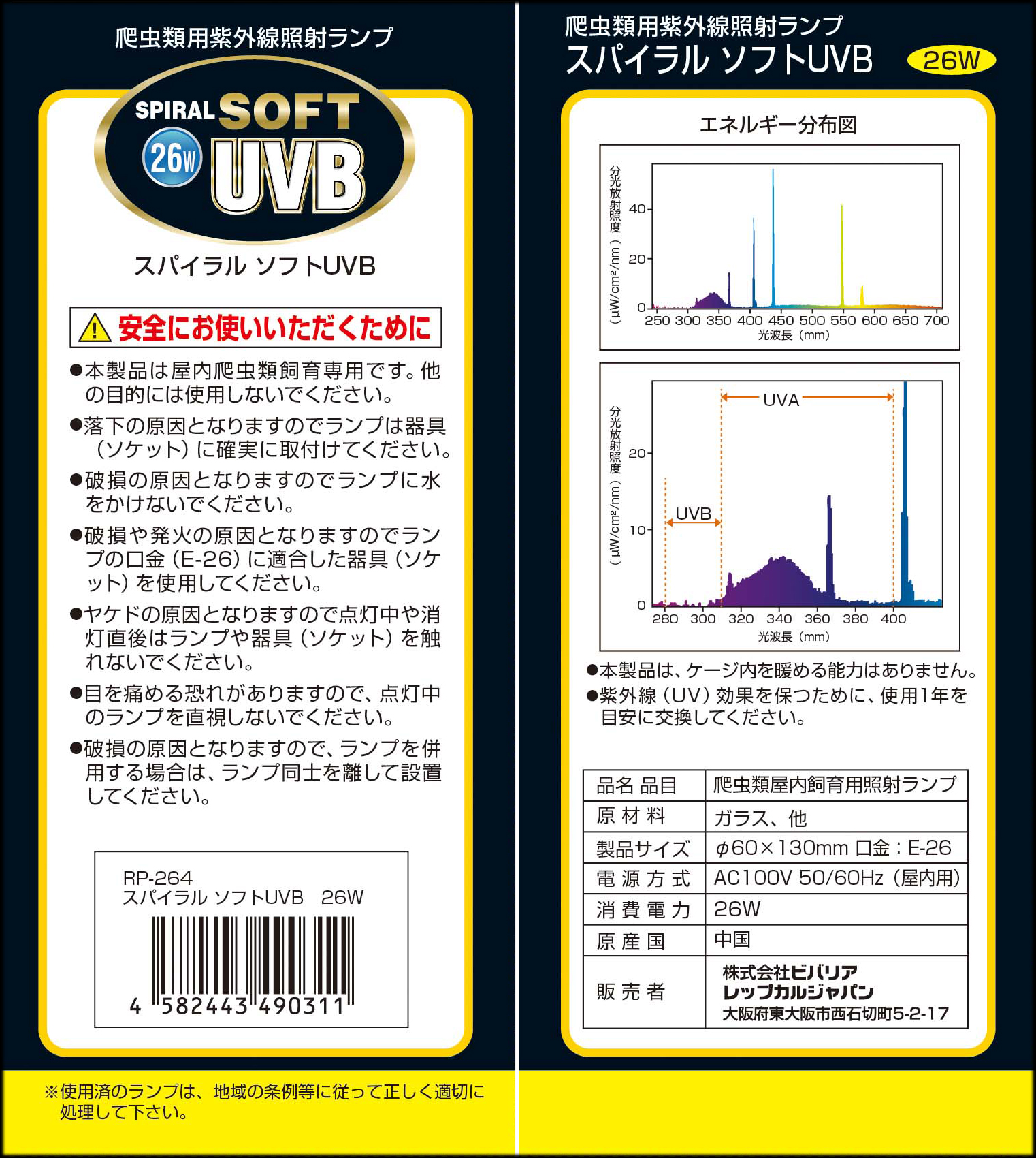 スパイラルソフト UVB 26W Vivaria　パッケージ裏