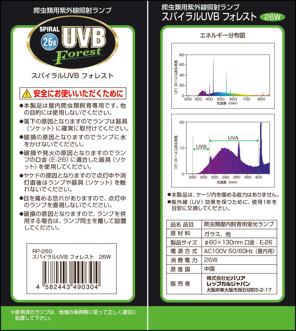 スパイラル UVB フォレスト 26W Vivaria　パッケージ裏