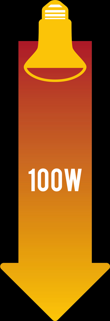 赤外線保温バスキングスポットランプ100W　ランプからの距離と温度の目安