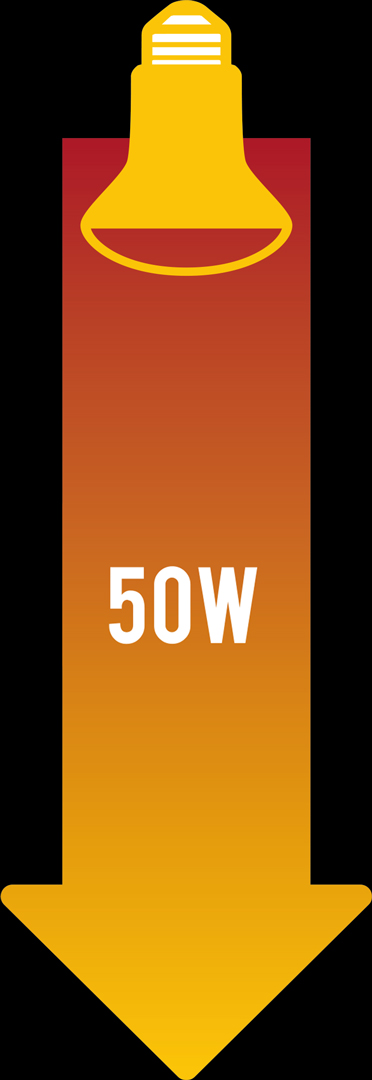 赤外線保温バスキングスポットランプ50W　ランプからの距離と温度の目安
