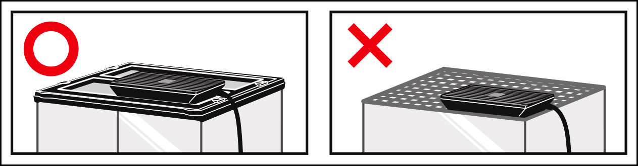 ヒーティングトップ　天面にフチのないケージには使用しないでください。